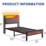 Single LED Lights,Metal Upholstered Platform Bed Frame with Charging Station Image 2