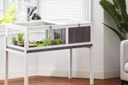 Wooden Turtle House with Mesh Roof, Removable Tray and Lamp Holder 104x53x82 cm Gray and White