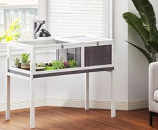 Wooden Turtle House with Mesh Roof, Removable Tray and Lamp Holder 104x53x82 cm Gray and White