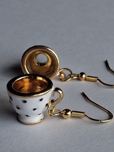 White & Gold Spotty Mini Teacup Drop Earrings