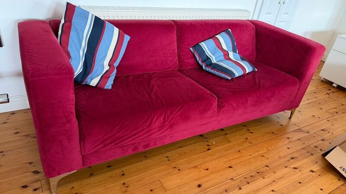 FREE  Red Velvet 3-Seater Sofa, 210cm  Collection Only, Dublin