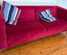 FREE  Red Velvet 3-Seater Sofa, 210cm  Collection Only, Dublin