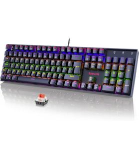 Mechanical Gaming Keyboard, LED Rainbow Backlit 104 Keys with Red Switches, Durable ABS Keycaps/Anti-Ghosting Keys/Metal Case Wired Keyboard Gaming for PC/Mac - UK Layout