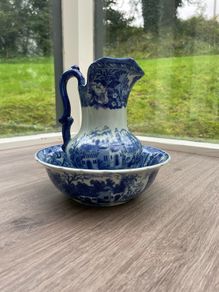 Masons Patent Ironstone China Blue and White Jug and Basin Set