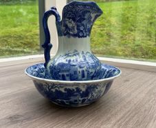 Masons Patent Ironstone China Blue and White Jug and Basin Set