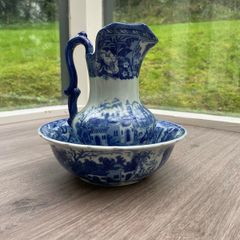 Masons Patent Ironstone China Blue and White Jug and Basin Set