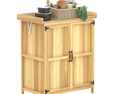 43 x 74cm Fir Wood Shed, with Metal Worktop - Natural Finish
