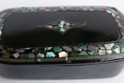 Mid 1800s Victorian Black Lacquer Papier Mache Abalone Inlay Snuff Box