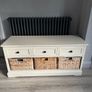Beautiful Cream Vintage Style Console Table Wicker Baskets Image 2