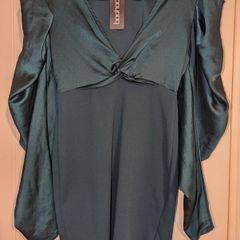 puff sleeve, twist front, teal, bodycon dress from Boohoo