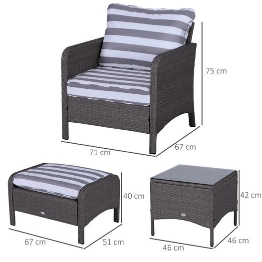 NEW SALE 5 Pcs PE Rattan Garden Furniture Set, 2 Armchairs 2 Stools Glass Top Table Cushions Wicker Weave Chairs Outdoor Seating, Dark Grey FREE SHIPPING