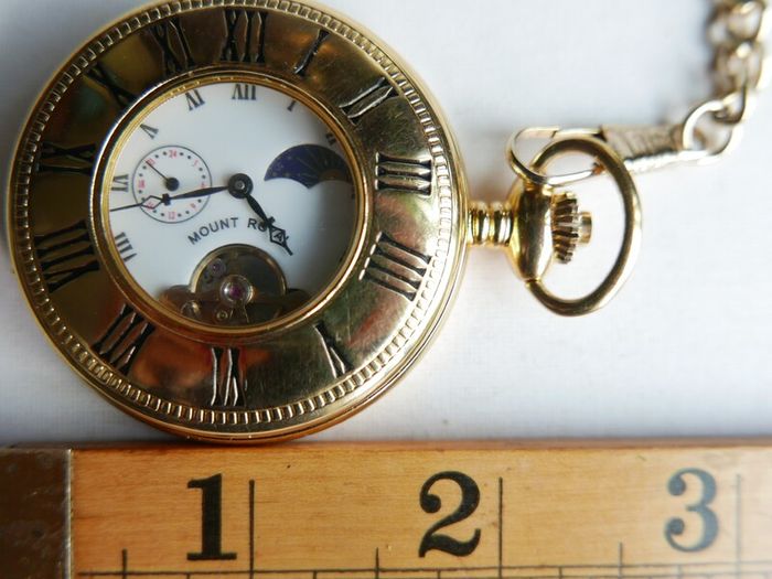 Mount Royal Half Hunter Gold Plated Sun and Moon Dial Pocket Watch (works perfectly)