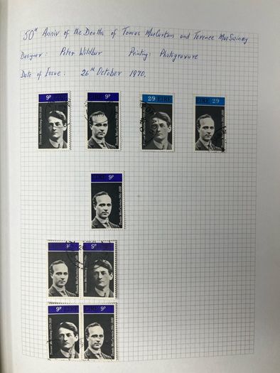 1965-74 Ireland used written up on spring back pages including some varieties/ errors in spring back album. Includes loads of spare pages. Note 66 rising set and MacCurtain & MacSweeney sets.