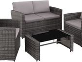 polyrattan seating group for 4 people, 12 pieces, garden furniture set with sofa, armchair and table, including seat and back cushions, for garden, terrace and balcony (grey)