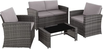 polyrattan seating group for 4 people, 12 pieces, garden furniture set with sofa, armchair and table, including seat and back cushions, for garden, terrace and balcony (grey)