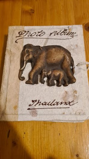 Beautiful Hand Made Thailand Photo Album Elephant Cover With Rustic Paper.