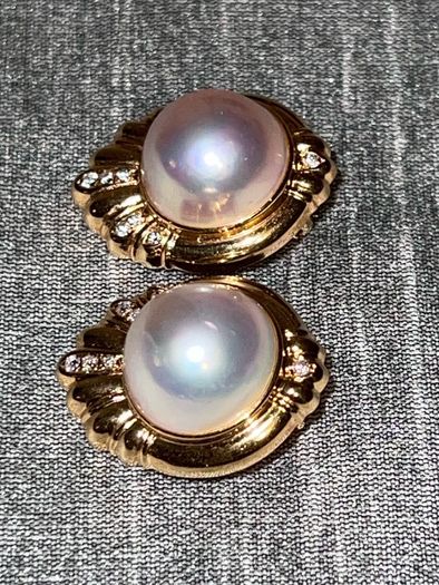 Tasaki Mabe Pearl Gold Diamond Earrings