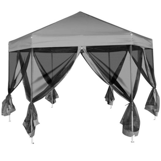 Hexagonal Pop-Up Marquee with 6 Sidewalls Grey/Cream White