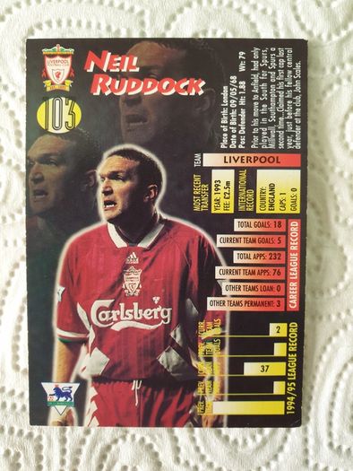 Neil Ruddock Liverpool Football Trading Card 1995 to 1996