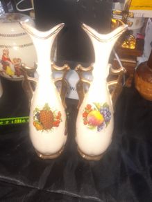 A Beautiful Pair of Old Guilded Staffordshire Single Rose Bud Vases