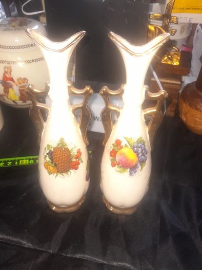 A Beautiful Pair of Old Guilded Staffordshire Single Rose Bud Vases