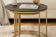 Set of 2 End Table, Nesting Tables with Gold Metal Frame Legs and Marble Black Top for Living Room, Bedroom, Office, Balcony, Apartment Black and Gold