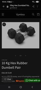 Pair of 10kg Rubber Hex Dumbbells