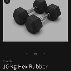 Pair of 10kg Rubber Hex Dumbbells