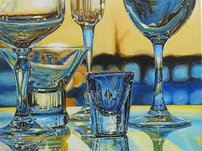 Hand-painted glass cups painting 'Memories'