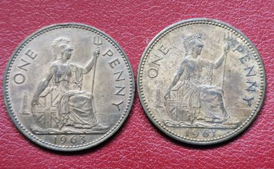 Elizabeth ll 1961 and 1963 Penny coins