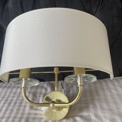 Elegant Large 2-Light Wall Scone. Brass/Linen. UK. Perfect conditions