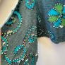 Giardino D'Oriente 100% Wool Scarf Wrap Teal Blue & Green Floral Boho Shawl, Wearable Art Image 5