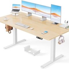 Electric Standing Desk-160 x 80 cm-100kg Load Capacity Height Adjustable Desk with Advanced Brushless Motor,Quiet Operation, Sturdy Metal Frame,Four-part Tabletop