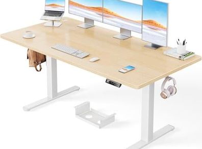 Electric Standing Desk-160 x 80 cm-100kg Load Capacity Height Adjustable Desk with Advanced Brushless Motor,Quiet Operation, Sturdy Metal Frame,Four-part Tabletop