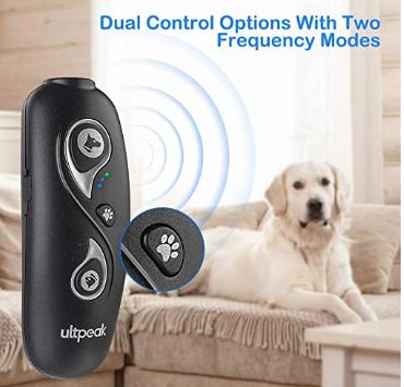 ULTPEAK Anti Barking Device Rechargeable 2 in 1 Dog Bark Deterrent& Cat Toy with Double Frequency Mode 16.4 Ft Range LED Indicator Safe for Dogs and Cats