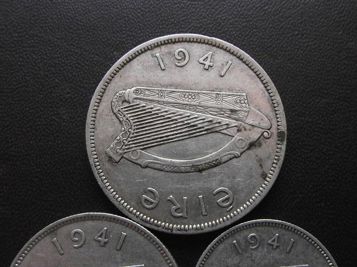 1941 Irish Republic. Set of 3 Silver Coins: Half Crown&Florin&Shilling