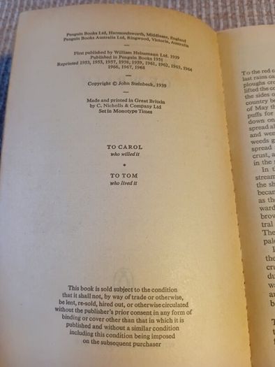 1968 John Steinbeck The Grapes of Wrath