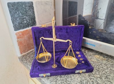 Vintage jewellers scales, complete with weights and tweezers in lovely velvet box