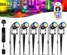 Garden Spot Lights, Color Changing Garden Lights Mains Powered Waterproof, RGB Outdoor Spotlight Plug-in Outside Lights, 12V Timer