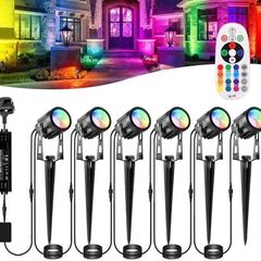 Garden Spot Lights, Color Changing Garden Lights Mains Powered Waterproof, RGB Outdoor Spotlight Plug-in Outside Lights, 12V Timer
