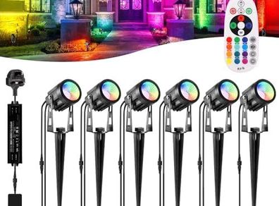 Garden Spot Lights, Color Changing Garden Lights Mains Powered Waterproof, RGB Outdoor Spotlight Plug-in Outside Lights, 12V Timer