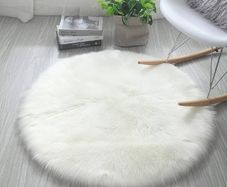 MULTIPLE SIZES AVAILABLE Faux Fur Rug Round Shape Shaggy Rugs Floor Carpet for Bedroom Living Room Kids Room, White/Diam 20 inch