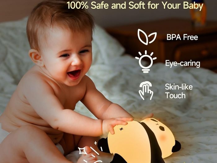 Rechargeable Cute Panda Night Light, 3 Level Dimmable Nursery Nightlight with Timer, Silicone Light Cute Animal Night Lamp for Breastfeeding Toddler Baby Kids Decor, Squishy Lamps Girls Panda Gifts