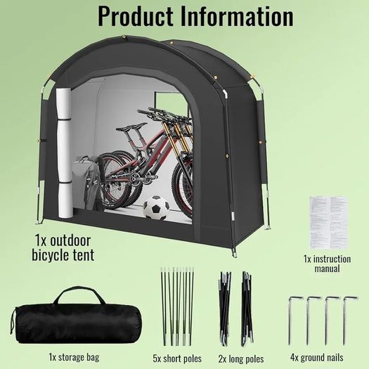 Bike Shed, Bike Storage Outdoor Waterproof Storage Tent, Portable Garden Garage Shelter for 2 Bicycles, Motorcycle, Tools, Toys & Lawn Mower