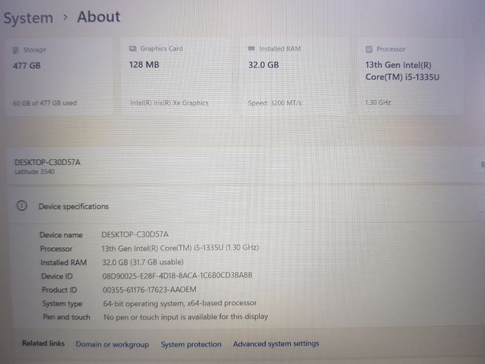 Dell Latitude 3540,i5 Cpu (13th gen) 32 GB, 512 GB Storage .