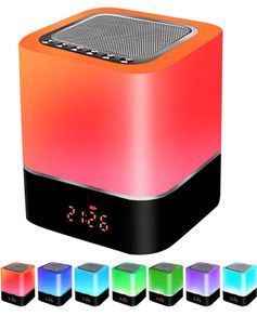 Night Lights Bluetooth Speaker, Alarm Clock Bluetooth Speaker Touch Sensor Bedside Lamp Dimmable RGB Multicolor LED Table Lamp, Hand-Free Call, USB Charging, Micro SD/AUX Support