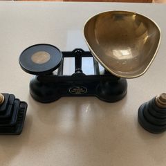 Vintage 'Salter' cast iron kitchen scales with both Imperial and Metric weights