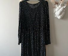 Dorothy Perkins Dress mini black with blue flowers - size 12 elastic