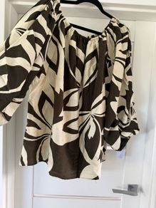 Stitch & Pieces Brown & Cream Leaf Print Blouse | Size 18 | BNWT