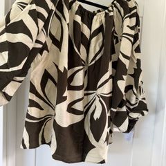Stitch & Pieces Brown & Cream Leaf Print Blouse | Size 18 | BNWT